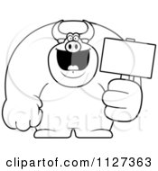 Poster, Art Print Of Outlined Buff Bull Holding A Sign 2