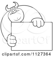 Poster, Art Print Of Outlined Buff Bull Holding A Sign 1