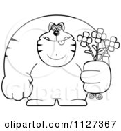 Poster, Art Print Of Outlined Buff Cat Holding Flowers