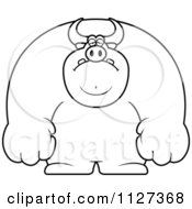 Cartoon Of An Outlined Depressed Buff Bull Royalty Free Vector Clipart