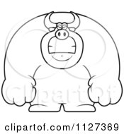 Cartoon Of An Outlined Angry Buff Bull Royalty Free Vector Clipart