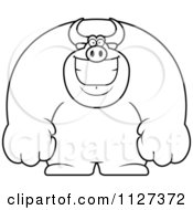 Cartoon Of An Outlined Happy Buff Bull Smiling Royalty Free Vector Clipart