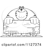 Poster, Art Print Of Outlined Buff Cat Behind A Wooden Sign