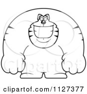 Cartoon Of An Outlined Happy Buff Cat Smiling Royalty Free Vector Clipart