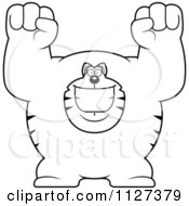 Poster, Art Print Of Outlined Excited Buff Cat Cheering