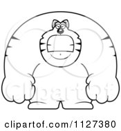 Cartoon Of An Outlined Angry Buff Cat Royalty Free Vector Clipart