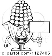 Outlined Corn Mascot Holding A Sign