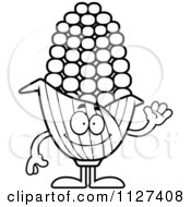 Outlined Waving Corn Mascot