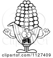 Cartoon Of An Outlined Scared Corn Mascot Royalty Free Vector Clipart