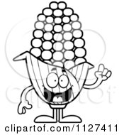 Cartoon Of An Outlined Corn Mascot With An Idea Royalty Free Vector Clipart