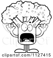 Cartoon Of An Outlined Scared Broccoli Mascot Royalty Free Vector Clipart