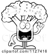Cartoon Of An Outlined Broccoli Mascot With An Idea Royalty Free Vector Clipart