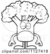 Cartoon Of An Outlined Depressed Broccoli Mascot Royalty Free Vector Clipart