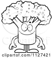 Cartoon Of An Outlined Happy Broccoli Mascot Royalty Free Vector Clipart