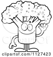 Cartoon Of An Outlined Waving Broccoli Mascot Royalty Free Vector Clipart by Cory Thoman