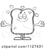 Cartoon Of An Outlined Sweet Bread Character Wanting A Hug Royalty Free Vector Clipart by Cory Thoman