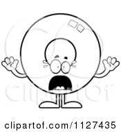 Cartoon Of An Outlined Scared Donut Mascot Royalty Free Vector Clipart by Cory Thoman