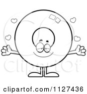 Outlined Loving Donut Mascot With Open Arms
