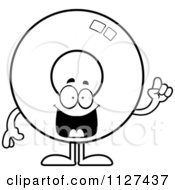 Cartoon Of An Outlined Donut Mascot With An Idea Royalty Free Vector Clipart