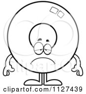 Cartoon Of An Outlined Depressed Donut Mascot Royalty Free Vector Clipart by Cory Thoman