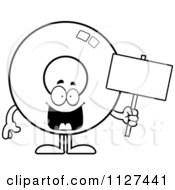 Poster, Art Print Of Outlined Donut Mascot Holding A Sign