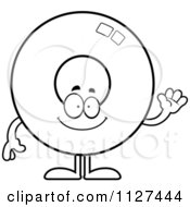 Outlined Waving Donut Mascot