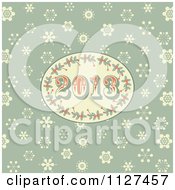 Poster, Art Print Of Retro 2013 New Year Holly Oval On Green With Snowflakes