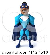 Clipart Of A 3d Black Super Hero Man In A Blue Costume Royalty Free CGI Illustration by Julos