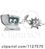 Laptop Mascot Battling A Virus