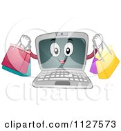 Poster, Art Print Of Laptop Mascot Holding Shopping Bags