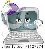 Cartoon Of A Sick Laptop Computer Mascot Royalty Free Vector Clipart by BNP Design Studio