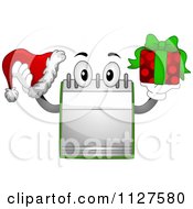 Calendar Mascot Holding A Christmas Santa Hat And Gift