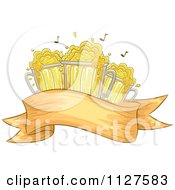 Cartoon Of Oktoberfest Mugs Of Beer And Music Notes Over A Banner Royalty Free Vector Clipart by BNP Design Studio