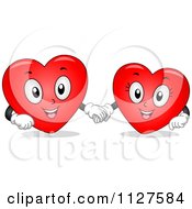 Poster, Art Print Of Happy Heart Mascots Holding Hands