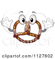 Chocolate Soft Pretzel Mascot Holding Up His Hands