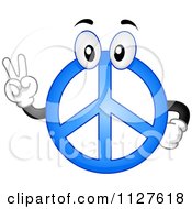 Poster, Art Print Of Blue Peace Sign Mascot Gesturing