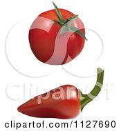 Clipart Of A Red Tomato And Chili Pepper Royalty Free Vector Illustration