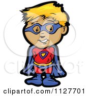 Cartoon Of A Cute Blond Super Hero Boy Royalty Free Vector Clipart