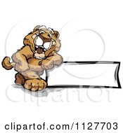 Poster, Art Print Of Happy Cougar Mascot Leaning On A Sign