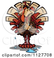 Cartoon Of A Worried Thanksgiving Turkey Bird Sweating Royalty Free Vector Clipart