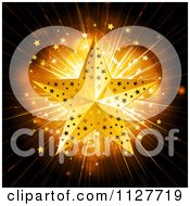 Clipart Of A 3d Gold Christmas Star Over A Burst Royalty Free Vector Illustration by elaineitalia