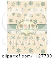 Clipart Of A Retro 2013 New Year Holly Frame And Ribbon Over Snowflakes Royalty Free Vector Illustration