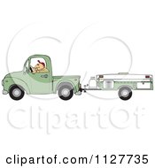 Poster, Art Print Of Man Driving A Pickup With A Tent Trailer