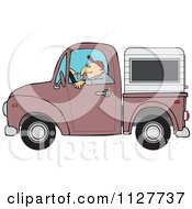 Poster, Art Print Of Man Driving A Pickup Truck With A Sleeper Or Canopy