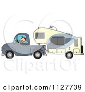 Poster, Art Print Of Man Driving A Pickup With A 5th Wheel Camper