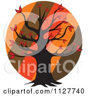 Poster, Art Print Of Autumn Tree Over Diagonal Stripes On A Circle