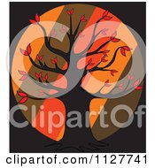 Poster, Art Print Of Autumn Tree Over Diagonal Stripes On Black