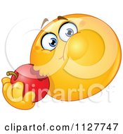 Poster, Art Print Of Hungry Smiley Emoticon Eating An Apple