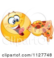 Hungry Smiley Emoticon Eating Pizza
