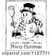 Poster, Art Print Of Merry Christmas Greeting And Sketched Snowman In Black And White